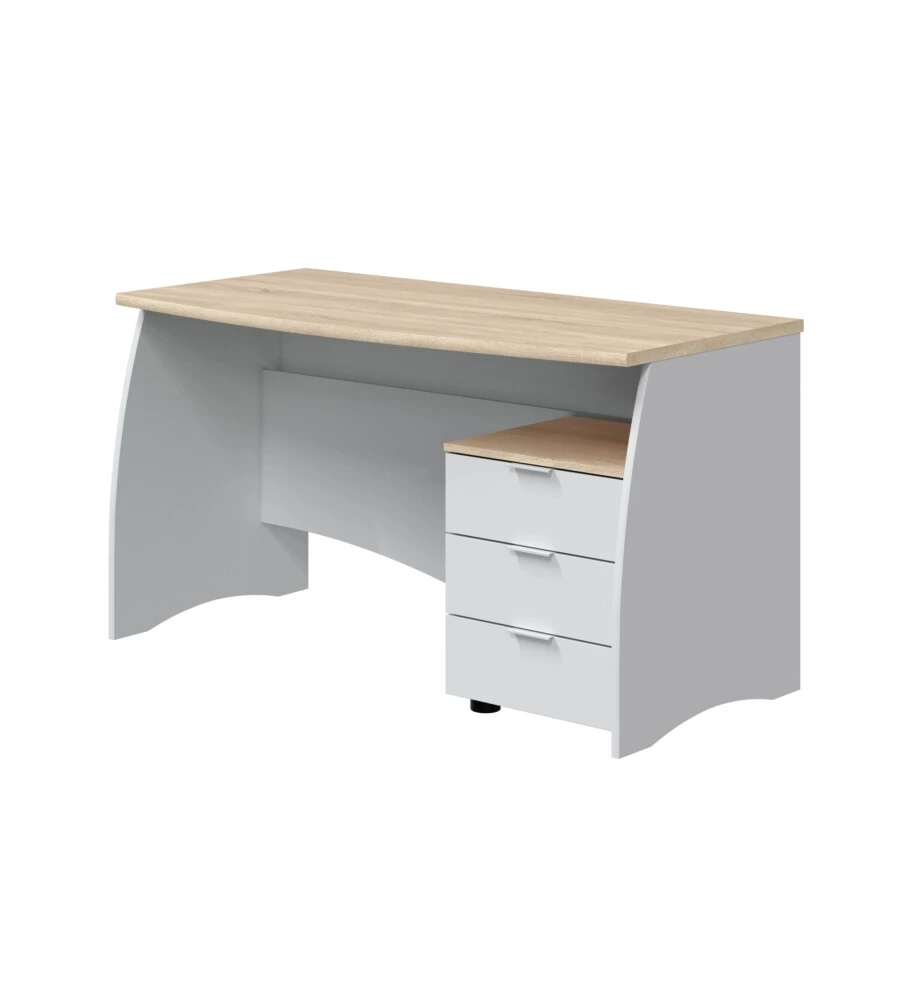 SCRIVANIA CON CASSETTI BIANCA E ROVERE, 136X67X74 CM